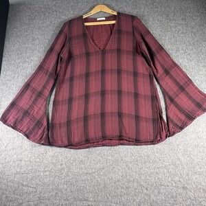 CP‎ SHADES x FREE PEOPLE Pullover Long Sleeve Top Plaid Flared Sleeves Size M